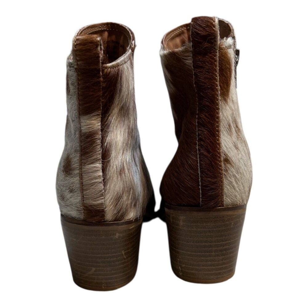 Myra Hair-On Hide Cowhide Ankle Boots Brown White Western Booties Size 9 - Picture 2 of 13
